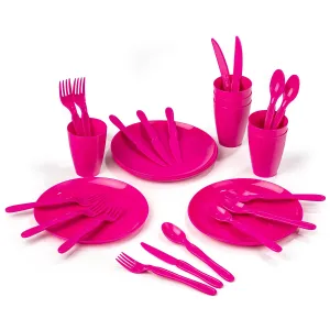 Zestaw plastikowych naczyń Piknik, 31 szt., różowy