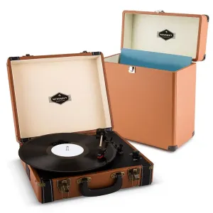 Auna Jerry Lee Record Collector Set brown, retro gramofon, walizka na płyty gramofonowe
