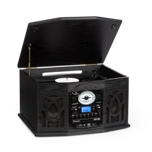 Auna NR-620, gramofon, wieża stereo, nagrywnie MP3, czarna obudowa drewniana