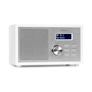 Auna Ambient, radio DAB+/FM, Bluetooth 5.0, AUX-In, wyświetlacz LCD, budzik, minutnik do jajek, imitacja drewna, białe