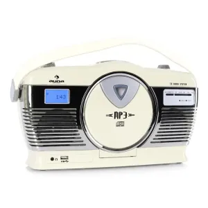 Auna RCD-70CR, retro radio, FM, USB, CD, bateria, kremowe