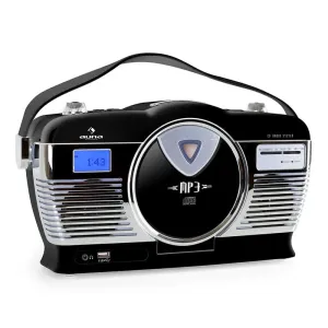 Auna RCD-70, radioodtwarzacz retro, UKW, USB, CD, baterie, czarne
