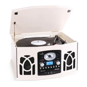 Auna NR-620, gramofon, wieża stereo, nagrywanie MP3, kremowa obudowa drewniana