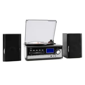 Auna Blackwood Wieża stereo gramofon USB MP3 kodowanie CD odtwarzacz kasetowy UKF AUX