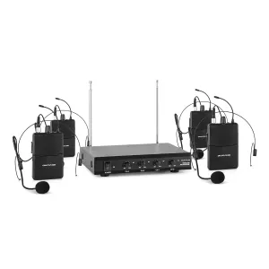 Auna Pro VHF-4-HS, zestaw mikrofonów bezprzewodowych VHF, 4 kanały, 4 x mikrofon nagłowny, zasięg 50 m