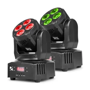 Beamz MHL36, zestaw ruchomych głów LED, 2 szt., 4 x 9 W LED 4 w 1, RGBW, 4 show świetlne, kolor czarny
