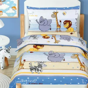 Bawełniana pościel dziecięca do łóżeczka Beata Safari niebieski, 100 x 135 cm, 45 x 60 cm