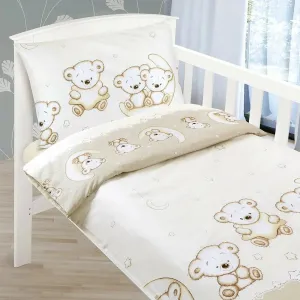 Bellatex Bawełniana pościel do łóżeczka dla dzieci Agata Miś beżowy, 90 x 135 cm, 45 x 60 cm