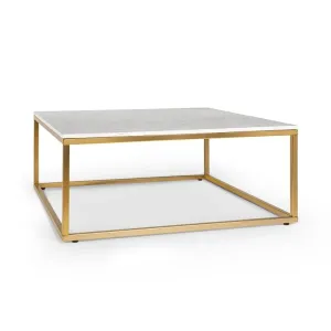 Besoa White Pearl II, stolik kawowy, 81,5x35x81,5cm (szer x wys x gł), imitacja marmuru, złoty/biały