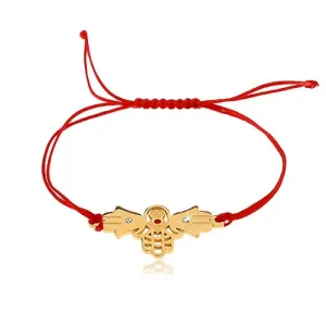 Bransoletka ze sznurków w czerwonym odcieniu, połączone ręce Fatimy, bezbarwne cyrkonie