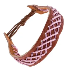 Skórzana bransoletka na rękę - brązowa z plecionym wzorem