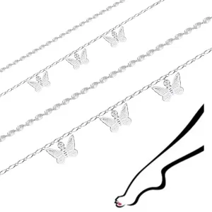 Podwójna bransoletka na nogę ze srebra 925 - motyle, dwa łańcuszki