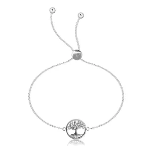 Regulowana bransoletka ze srebra 925 - kwadratowy łańcuszek, drzewo życia w kole