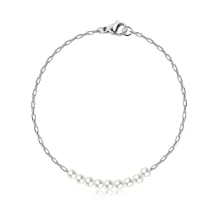 Srebrna 925 bransoletka - linia białych pereł syntetycznych