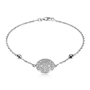 Srebrna 925 bransoletka - ornamentalnie rzeźbione koło, szlifowane koraliki