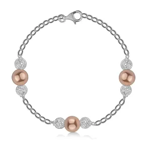 Srebrna 925 bransoletka - syntetyczne perły w kolorze brązu, przeplatane koraliki