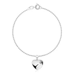 Srebrna 925 bransoletka - wypukłe serce, gwiazda Polarna z diamentem