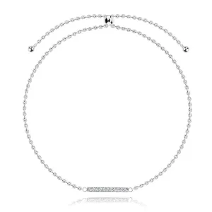 Srebrna bransoletka 925, przeciągana - delikatny łańcuszek, prostokąt z przezroczystymi cyrkoniami
