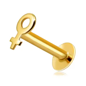 Piercing do wargi i brody z żółtego złota 375 - kontur symbolu męskiego, płaski kształt
