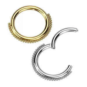 Piercing ze stali chirurgicznej - pierścień z kulkową linią, 10 mm - Kolor: Złoty