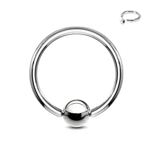 Stalowy piercing - kółko z kuleczką srebrnego koloru, grubość 1,6 mm - Wymiary: 1,2 mm x 10 mm x 4 mm