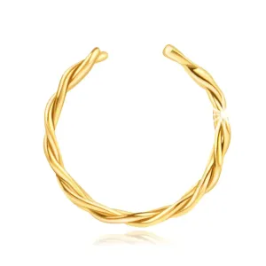 Piercing z żółtego złota 585 - podwójny kolczyk do ucha ze wzorem plecionej liny