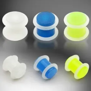 Plug do ucha UV świecący w ciemności, 2 O-ringi - Szerokość: 4 mm, Kolor kolczyka: Niebieski