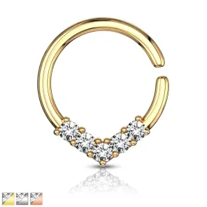 Okrągły piercing do ucha lub nosa z dekoracyjną koroną z cyrkonii - Kolor: Złoty