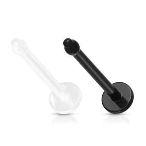 Piercing do nosa BioFlex - prosta pałeczka, kółko, czarny i przezroczysty kolor - Grubość kolczyka: 0,8 mm, Kolor kolczyka: Czarny