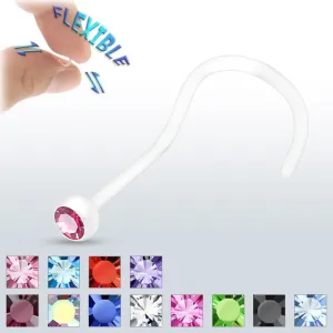 Piercing do nosa BioFlex - przeźroczysty z cyrkoniami - Kolor cyrkoni: Zielony - GR
