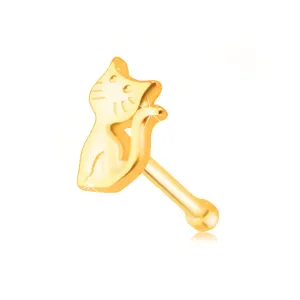 Piercing do nosa wykonany z żółtego złota 585 - kotek z uniesionym ogonem