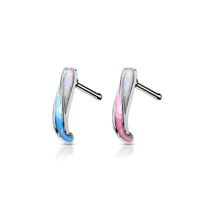 Zakrzywiony stalowy piercing do nosa 316L - tęczowe refleksy, syntetyczny opal - Kolor: Biało - Różowy