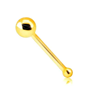 Złoty piercing do nosa 9K - prosta pałeczka z lśniącą kuleczką, 1 mm