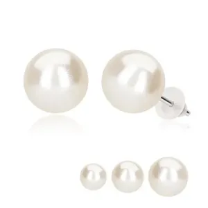 Kolczyki wkręty, biała syntetyczna perła, srebro 925 - Główka: 7 mm