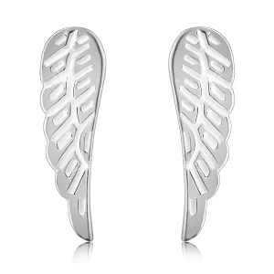 Srebrne 925 kolczyki - anielskie skrzydła z rowkami, błyszcząca powierzchnia, sztyfty
