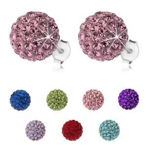 Srebrne kolczyki 925, błyszczące kuleczki z kryształkami Preciosa, 10 mm - Kolor: Tanzanit