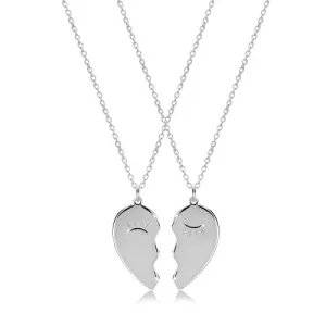 Zestaw ze srebra 925 - dwa naszyjniki, połówki serca z mrugającymi oczami