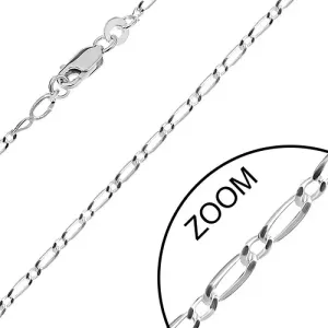 Lśniący srebrny łańcuszek 925, długie i krótkie owalne ogniwa, szerokość 1,3 mm, długość 550 mm