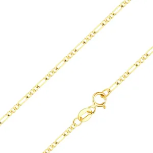 Złoty 14K łańcuszek w kolorze żółtym - wzór Figaro, ścięte oczka, 450 mm