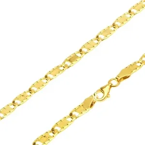 Złoty łańcuszek 585 - płaskie podłużne ogniwa, nacięcia, prostokąt, 500 mm