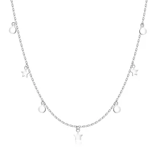 Długi srebrny naszyjnik 925 - cienki łańcuszek, gwiazdki, koła,  federing