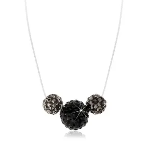 Naszyjnik z czarno-szarymi koralikami z kryształkami, półprzezroczysty sznur, zapięcie ze srebra 925
