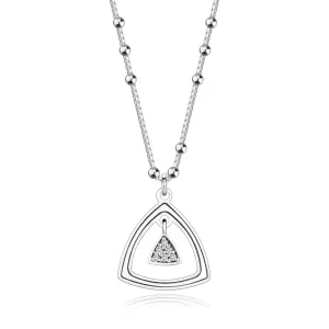 Naszyjnik ze srebra 925 - brylanty, trójkąty z zaokrąglonymi ramionami, koraliki