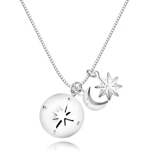 Naszyjnik ze srebra 925 - kompas z wycięciem, gwiazdą i księżycem z cyrkonią