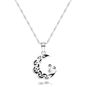 Naszyjnik ze srebra 925 - księżyc z ornamentami i patyną, triskelion
