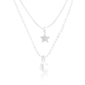 Naszyjnik ze srebra 925, podwójny łańcuszek, gwiazda i księżyc