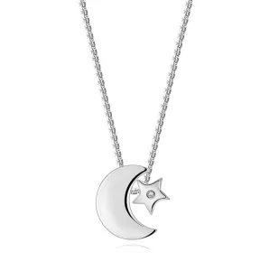 Naszyjnik ze srebra 925 - półksiężyc, gwiazda z przezroczystym diamentem