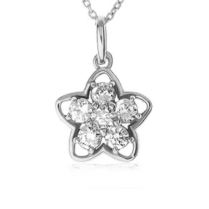 Naszyjnik ze srebra 925, srebrny zarys kwiatu, kwiat z przezroczystych cyrkonii