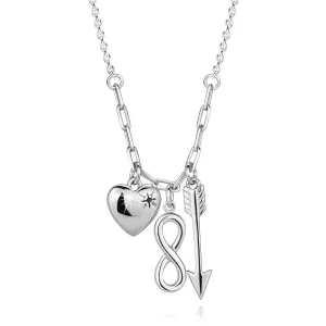 Srebrny 925 naszyjnik - czarny brylant, serce, symbol Infinity, strzała