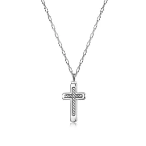 Srebrny 925 naszyjnik - krzyż łaciński, zaokrąglone krawędzie, warkocz, karabińczyk